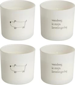 Gusta Genieters - Kaarsjes - Wit Met Tekst En Print - ø8x7,5cm