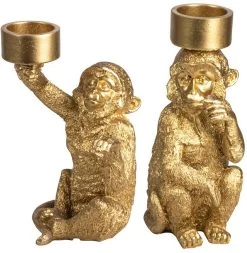 Gusta - Waxinelichthouder - Aap - Goud - Set Van 2
