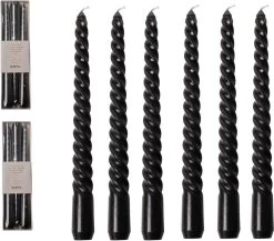 Gusta Zwarte Swirl Dinerkaarsen - Set Van 6 - Paraffine - Ø 2 Centimeter X 25 Centimeter