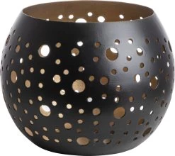 Gusta - Waxinelichthouder - Met Gaatjes - Zwart Goud - ø15,5x12,5cm