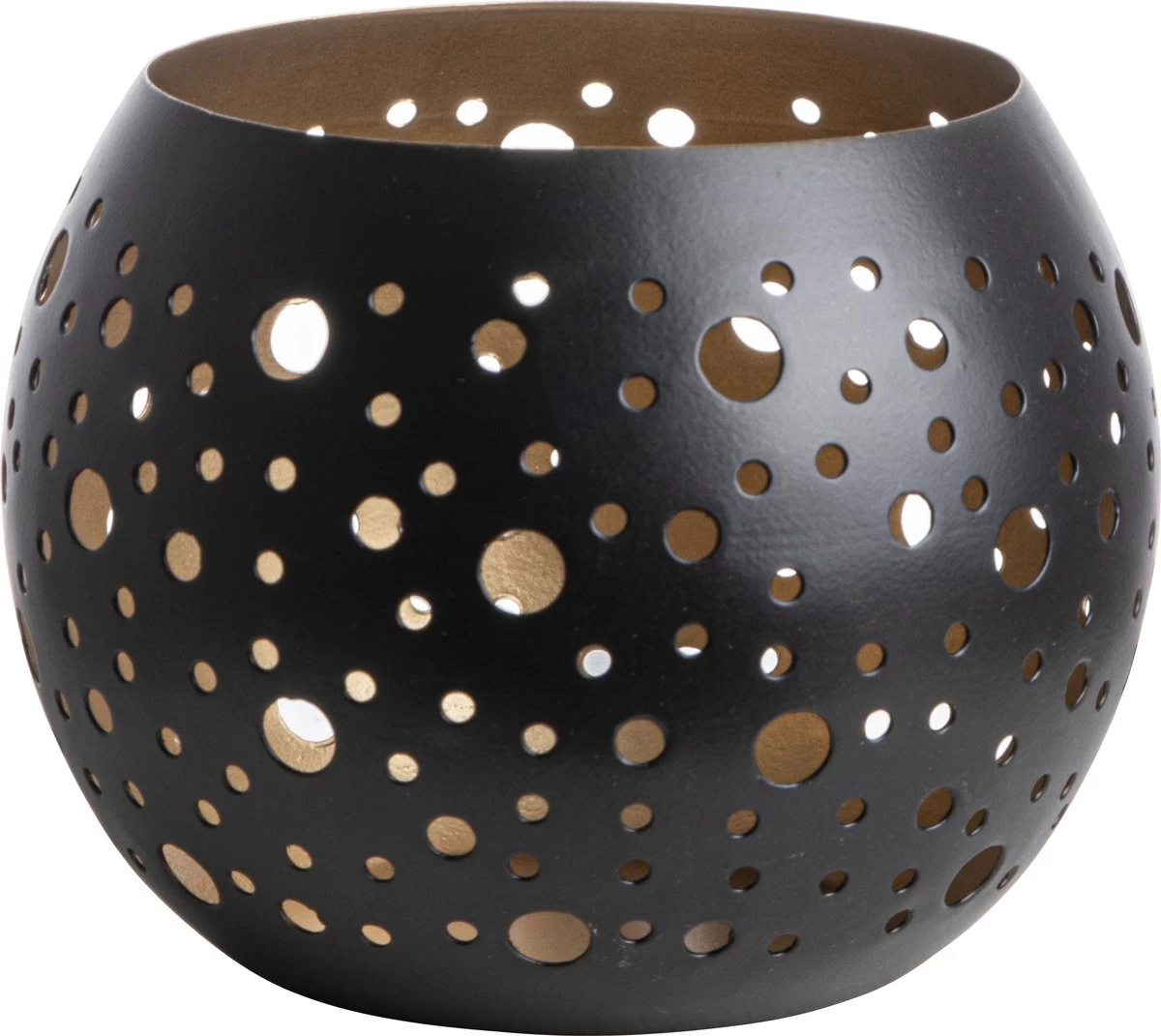 Gusta - Waxinelichthouder - Met Gaatjes - Zwart Goud - ø15,5x12,5cm 3 Gusta - Waxinelichthouder - Met Gaatjes - Zwart Goud - ø15,5x12,5cm