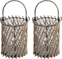 Gusta - Lantaarn - Grijs - Rotan - ø16x16cm - Set 2 Stuks