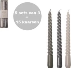 Gusta - Dinerkaarsen - Grijs - Swirl - Set 15 Stuks