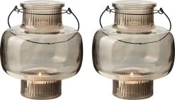 Gusta - Lantaarn - Vaas - Bruin - Glas - ø17x20cm - Set 2 Stuks