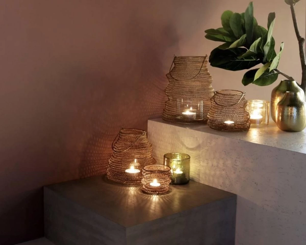 Gusta Opvouwbaar Windlicht ø23x30cm Goud 6 Gusta Opvouwbaar Windlicht ø23x30cm Goud - Afbeelding 4