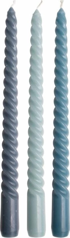 Gusta Swirl Dinerkaarsen - Blauw - Paraffine - Tafelkaarsen - Kerst Kaarsen - 25cm - ø 2,5cm - 3 Stuks -Gusta® 355x1200