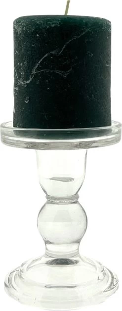Gusta - Glazen Kandelaar Met Stomkaars - Zeegroen - 8.5 X 19 Cm