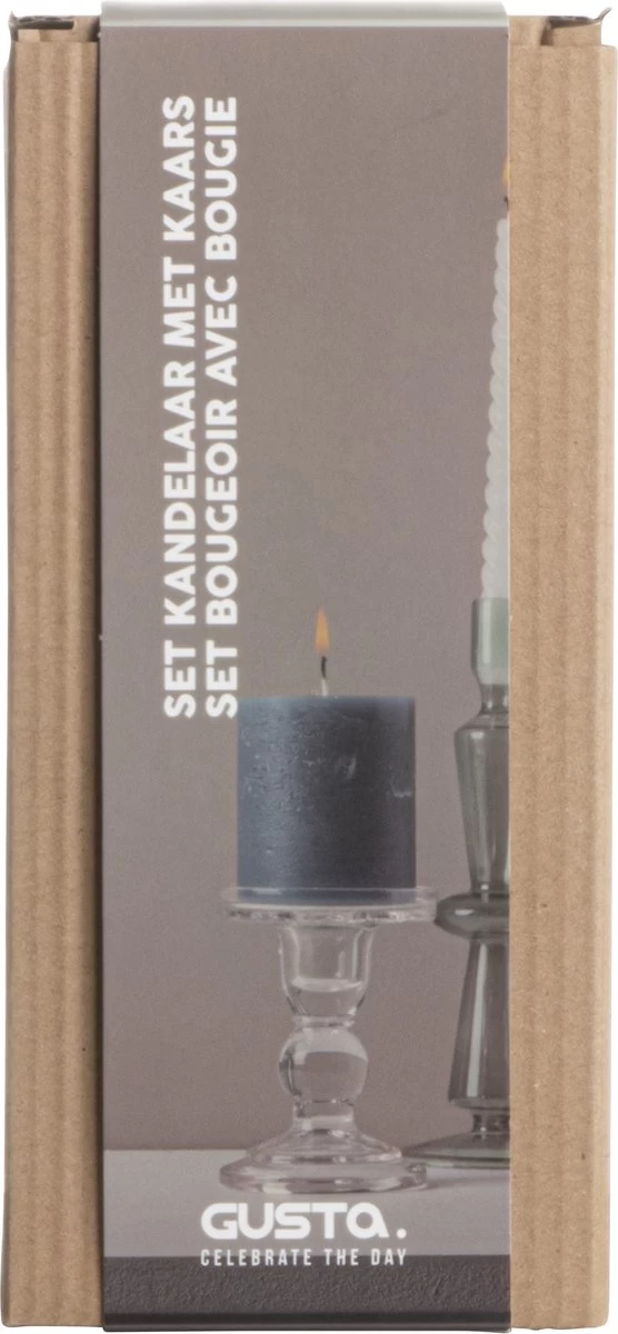 Gusta Set Kandelaar Met Kaars - ø8,5cm - Blauw - Glas 3 Gusta Set Kandelaar Met Kaars - ø8,5cm - Blauw - Glas