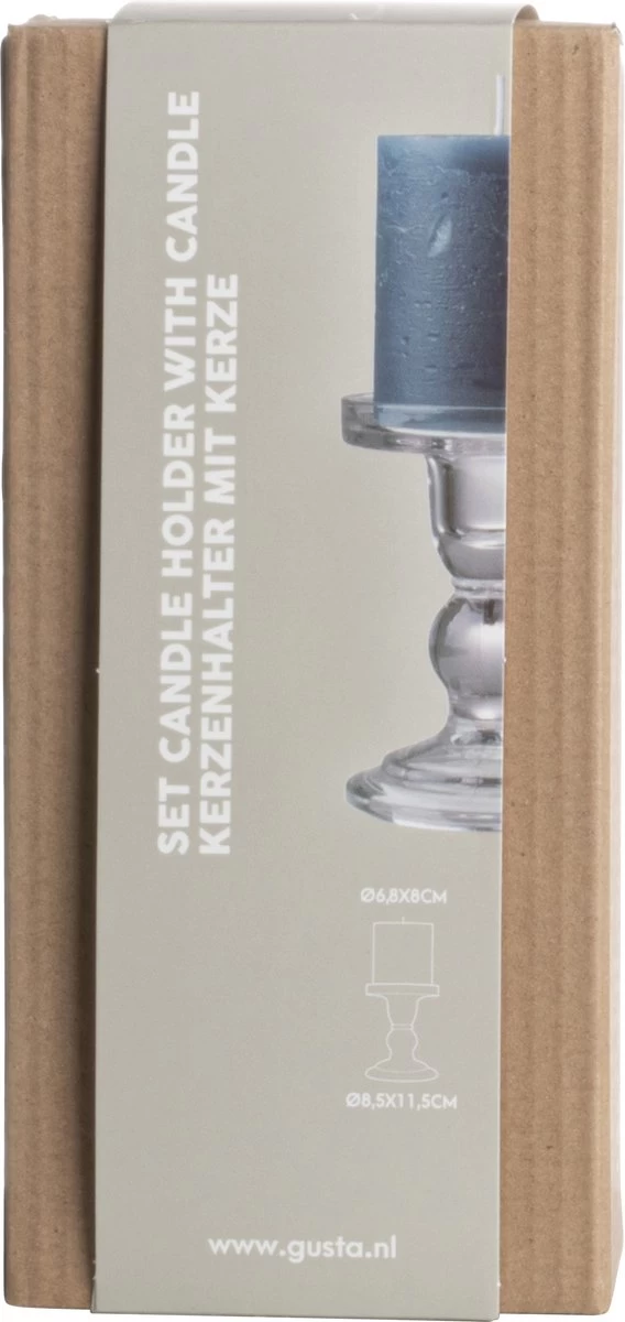 Gusta Set Kandelaar Met Kaars - ø8,5cm - Blauw - Glas 4 Gusta Set Kandelaar Met Kaars - ø8,5cm - Blauw - Glas - Afbeelding 2