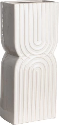 Gusta - Vaas - Wit - Strepen - Boog - 12,5x7,5x28 Cm