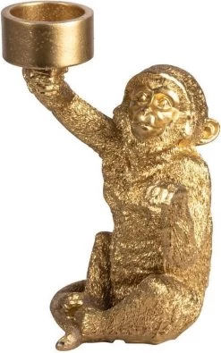 Gusta - Waxinelichthouder - Aap - Goud - ø9,5x21cm