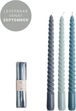 Gusta Swirl Dinerkaarsen - Blauw - Paraffine - Tafelkaarsen - Kerst Kaarsen - 25cm - ø 2,5cm - 3 Stuks -Gusta® 821x1200