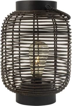 Gusta - LED Lantaarn - Rotan - Zwart - ø17cm