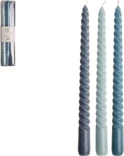 Gusta Swirl Dinerkaarsen - Blauw - Paraffine - Tafelkaarsen - Kerst Kaarsen - 25cm - ø 2,5cm - 3 Stuks